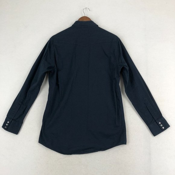 Structure Men's Size Small Blue Collared Long Sleeve Pearl Snap Cotton Shirt - Picture 9 of 9